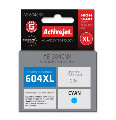 Activejet AE-604CNX printer ink for Epson (replacement Epson 604XL C13T10H24010) yield 350 pages, 12 ml, Supreme, Cyan