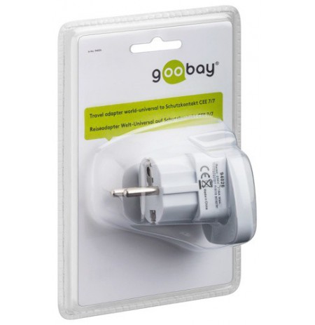 Goobay 94026 World to EU Travel Adapter, kelionių adapteris (UK, US, IT, CH, į EU), Balta