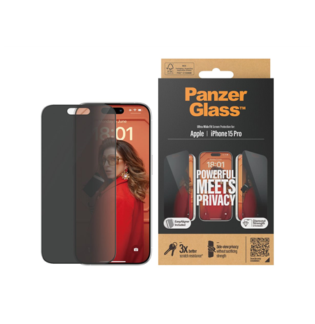 PanzerGlass Screen protector Apple iPhone 15 Pro Glass Black Ultra-Wide Fit w. EasyAligner