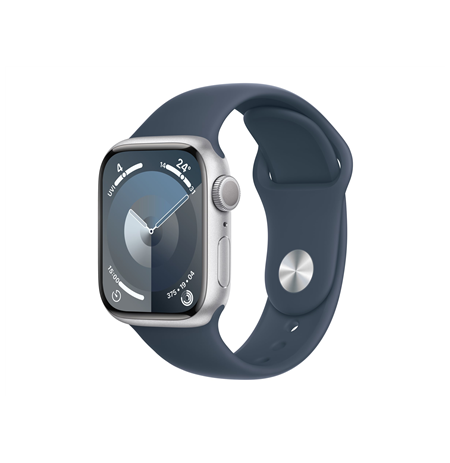 Apple Watch Series 9 GPS 41mm Silver Aluminium Case with Storm Blue Sport Band - S/M Apple