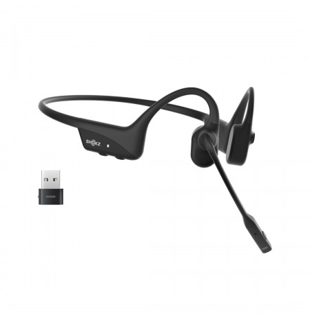SHOKZ OpenComm2 UC Wireless Bluetooth Bone Conduction Videoconferencing Headset with USB-C adapter | 16 Hr Talk Time, 29m