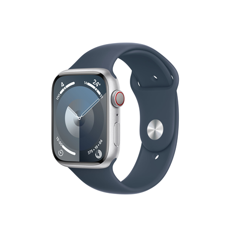 Apple Apple Watch Series 9 GPS + Cellular 45mm Silver Aluminium Case with Storm Blue Sport Band - S/M Apple