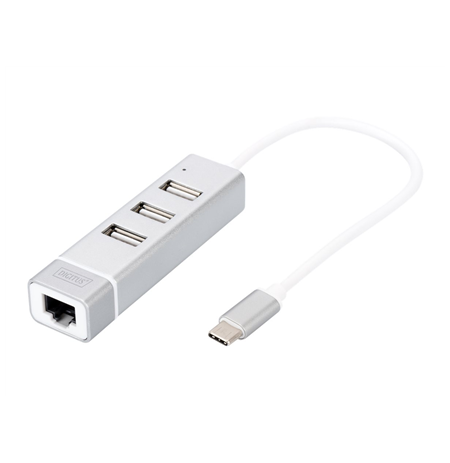 DIGITUS USB Type-C 3-Port Hub + Fast Ethernet LAN Adapter Digitus