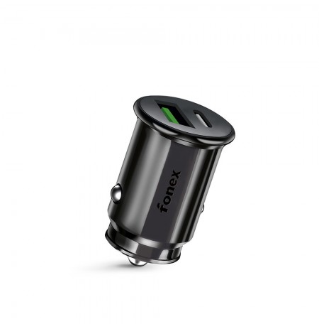 Car Charger 36W USB + Type-C PD By Fonex Black