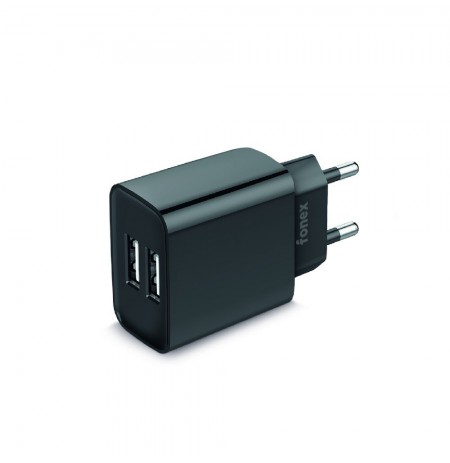 Travel Charger 12W 2xUSB By Fonex Black