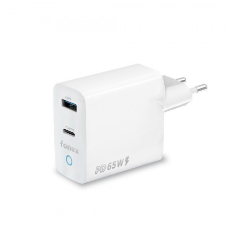 Travel Charger USB + Type-C PD 65W By Fonex White