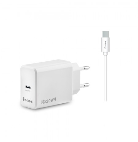 Travel Charger Type-C PD 20W + Type-C Cable 1.5m By Fonex White