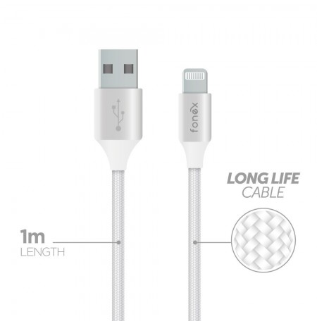 Data Cable USB to Lightning 10W Fabric 1m By Fonex White