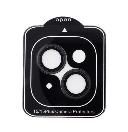 Apsauginis stiklas iPhone 15 / 15 Plus kamerų lęšiams (juodas)