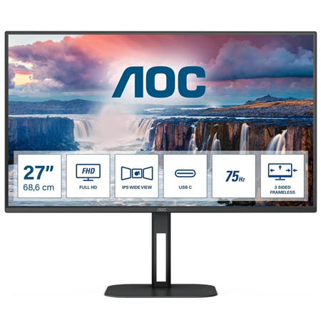 AOC Monitor 27V5CE/BK 27 " IPS 1920 x 1080 pixels 16:9 4 ms Black 75 Hz HDMI ports quantity 1