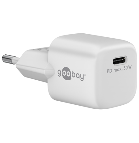Goobay 59716 USB-C PD GaN Fast Charger Nano (30 W), White Goobay USB-C PD GaN Fast Charger Nano (30 W) 59716
